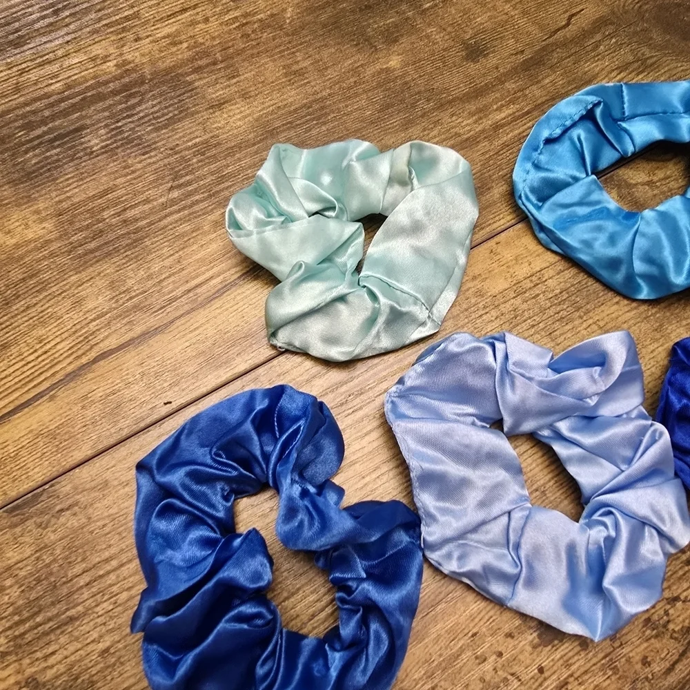 New Silky Blue Scrunchie Set of 5